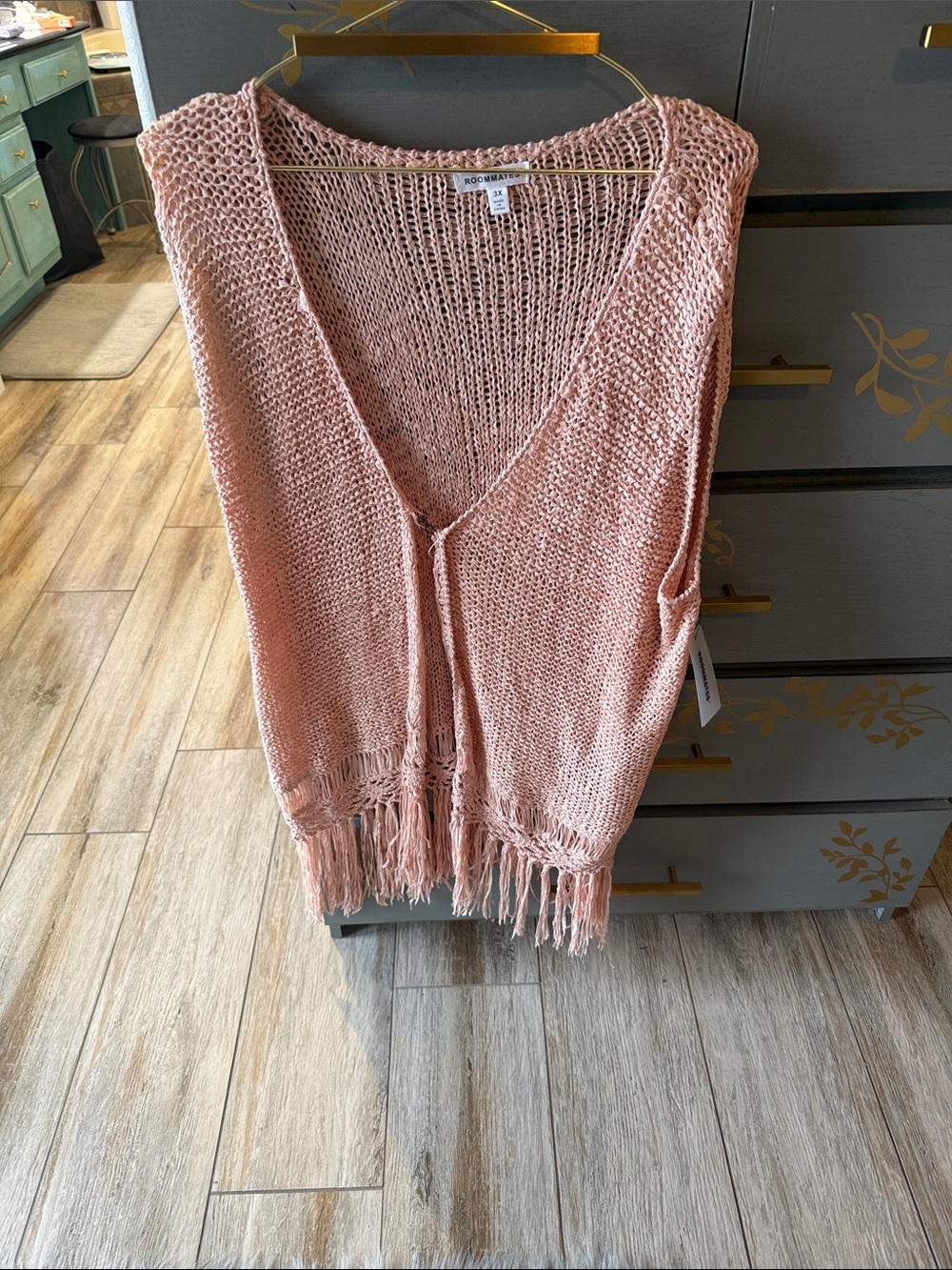 Roommates Blush Pink Knit Fringe Open-Front Vest